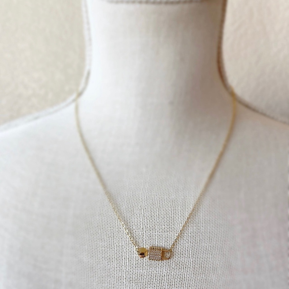 Dainty Padlock and key gold stainless steel necklace cubic zirconia